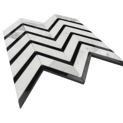 China Modern mixed black and white chevron polished interior marble mosaic tiles background for sale