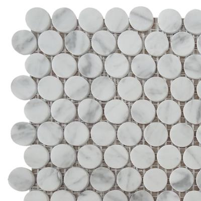 China White Italian Carrera Carrara Parquet Marble River Rocks Pebble Mosaic Slab Tumbled for sale