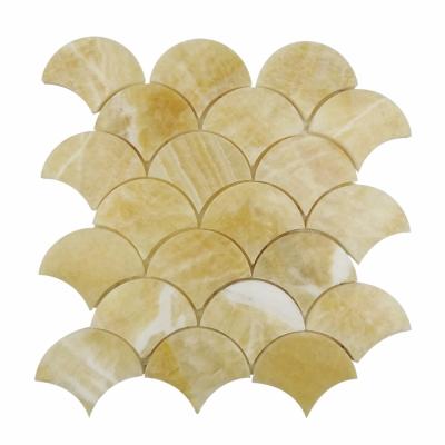 China KB STONE Yellow Onyx Fish Scale Mosaic Slab Marble Floor Interior Background For USA for sale