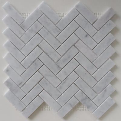 China Bianco Carrara White Carrera Marble Modern Natural Stone Herringbone Mosaic for sale