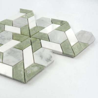 China Parquet Dark Green Color Waterjet Marble Stone Mosaic Slab for sale