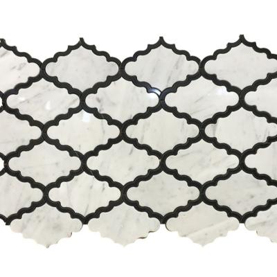 China New Parquet Design Water Jet Shape Carrara Marble Mosaic Slab for sale