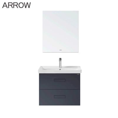 China ARROW Black Bathroom Cabinet Multilayer Board PVC Hotel Lavatory Wall Hung Vanity Combo for sale