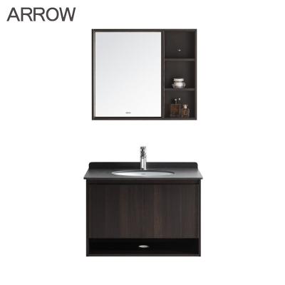 China ARROW Modern Bathroom Cabinet Wall Hung Bathroom Vanity Combo Basin Mirror Set Black for sale