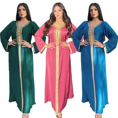 China 2022 New Fashion Design Solid Color Fashion Design Slim Elegant Coronation Embroidery Muslim Rome Long Sleeve Muslim Abaya Dress for sale