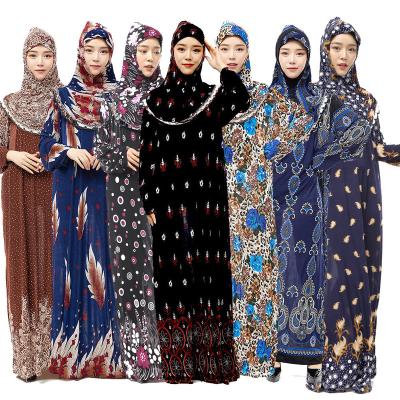 China Long Sleeve Muslim Dress Dubai 2022 Printing Loose Abaya Maxi Dress Lady Party European Clothes African American Muslim Clothing Design for sale