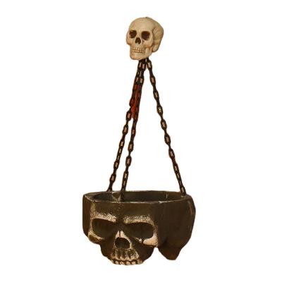 China Halloween Props Durable Bar Secret Room Escape Hanging Skeleton Head Brazier Haunted House Horror Decoration Props for sale