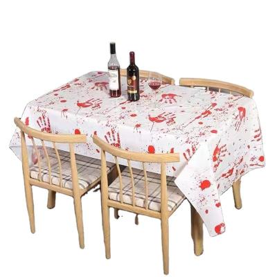 China Factory price 130*260cm plastic cheap white color Halloween party decorative tablecloth captivating bloody scene for sale