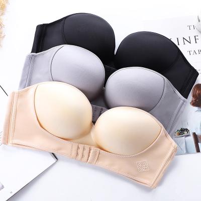 China Seamless Strapless Button Up Front Closure Anti-slip Breast Bonded Beauty Back Wedding Bra Women's Lift Lift Strapless Bra for sale