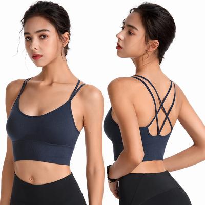 China Best New Fashion Seamless Cross Back With Thin Strap Push Up Nurturing Shape Sports Beauty Wear Adjustable Yoga Bra For Women for sale