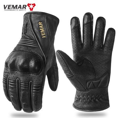 China VEMAR Vintage Leather Breathable Soft Durable Motorcycle Racing Glove Full Finger Motocross MTB Biker Gloves Touch Screen Breathable Knight Glove Summer for sale