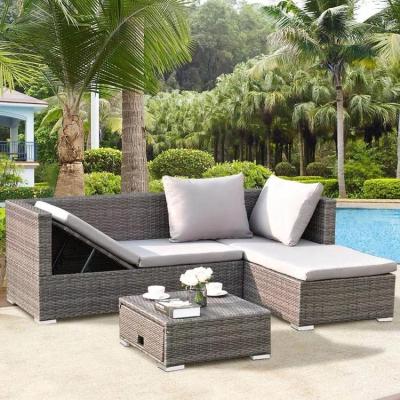 China Modern Steel Tube Woven Rattan Polyester Fabric Cushion 3 Piece Outdoor Sofa Set Disassembly for sale