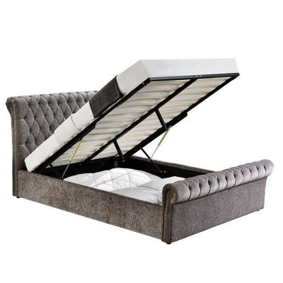 China Willsoon Furniture 1153G Chesterfield Sleigh Design Crystal Button Gas Lift Storage Ottoman Crushed Velvet Bed for sale