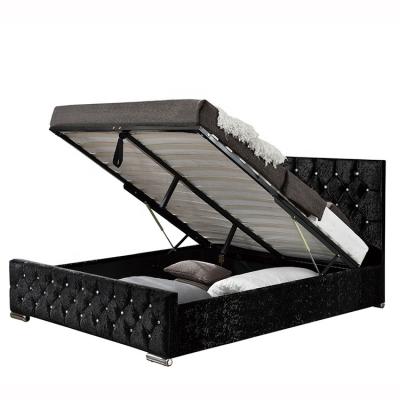 Cina Willsoon Storage Furniture 1151G Double Diamond Cut Velvet Crystal Lift Storage Bed in vendita