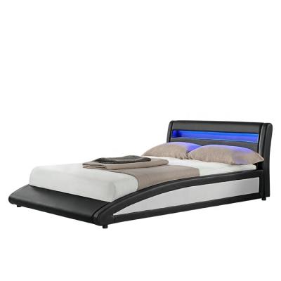 China Soft Bed Soon 1886-1 Furniture Bedroom Furniture Curve Design LED Double Size PU Leather Soft Bed 1886-1 à venda