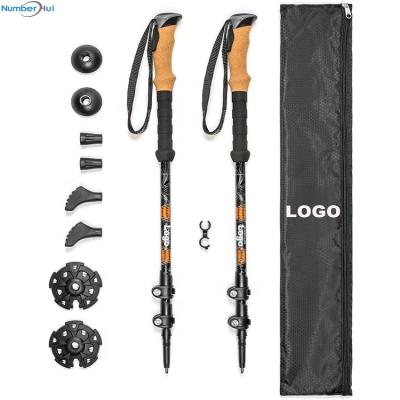 China Stretch Easy to Carry Senderismo Plegable Poles Bastones Cork Grip Outdoor Aluminum Hiking Camping Folding Canes Trekking Poles for sale