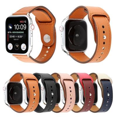 China Watch Band Fashion Reverse Buckle Sports Leather Strap Smartwatch Rubber Band For Apple Watch SE for sale