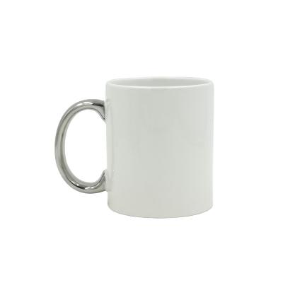 China Durable 11OZ Handle Silver Gold Ceramic Heat Transfer Mug With Sublimation Coating for sale