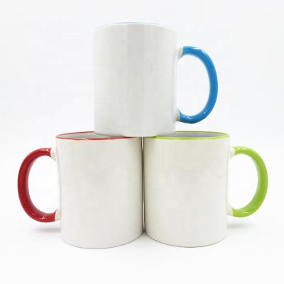 China Viable Color 11oz White Handle Sublimation Ceramic Mug For Heat Transfer Printing for sale