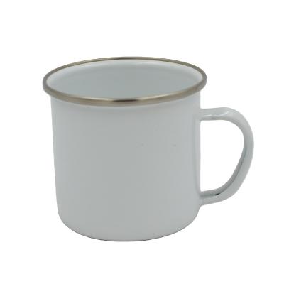 China Durable 12oz Sublimation Coating Printed Enamel Mug With Stainless Steel Rim for sale