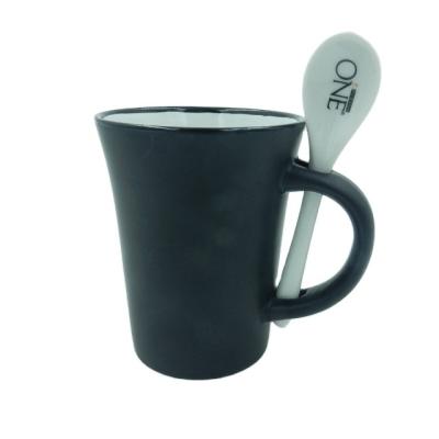 China Eco Sustainable Friend Promotional Matte Gloss Mugs Custom Printed Ceramic Mug With Spoon In Handle for sale