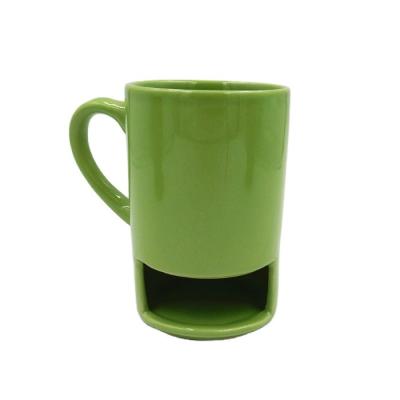 China High Quality Viable Holder Green Ceramic Biscuit Biscuit Pocket Cup Coffee Mug With Handle for sale