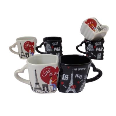 China Viable Wholesale Couples Cup Friends Ceramic Coffee Mug Gift Set With Heart Shape Handle for sale