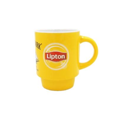 China Sustainable Yellow Stacked Ceramic Mug Advertising Coffee Mug With Lipton Decal for sale