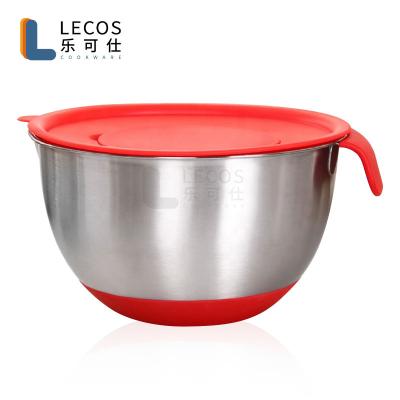 China Sustainable Silicone Stainless Steel Salad Bowl Set Bottom Mixing Bowl With Colored Silicone Bottom And Handle for sale