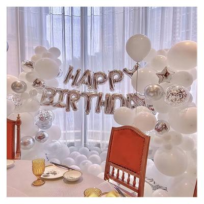 China Durable Silver Happy Birthday Balloons White And Silver Confetti Banner Balloons For Birthday Party Decorations For Lady Women for sale