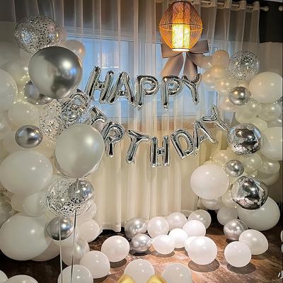 China Easy Assembly Happy Birthday Silver Banner for Indoor Balloon Garland Party Decoration Kit, Different Size White and Confetti for Home Decor for sale