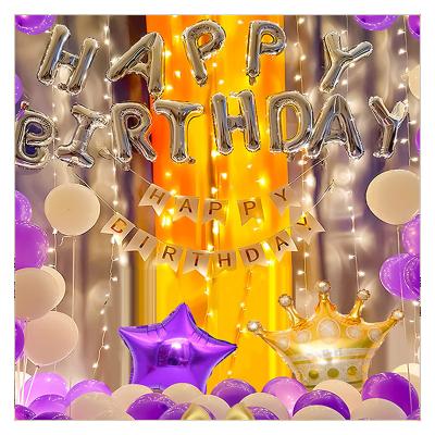 China Durable Purple Birthday Decoration Balloons Silver Birthday Banner For Girls Indoor Home Decor Latex Party Inflatable Balloons Kit for sale