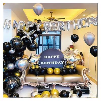 China Birthday Party Black Gold Silver Balloon Five-pointed Star Balloon Garland Kit with Birthday Letters Banner for Party Home Decor for sale