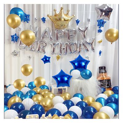 China Durable Birthday Party Decoration Boy, Royal Blue Gold Balloon Arch With Crown Star Balloons Set Party Decorations With Birthday Banner for sale