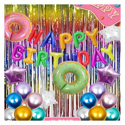 China Sweated Birthday Party Donut Theme Party Decoration Balloons Metallic Latex Balloons with Movie Star Balloon and Birthday Foil Banner for sale