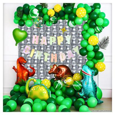 China Boys Birthday Party Dinosaur Theme Party Supplies Sage Green Balloon Arch Garland Kit Silver Backdrop Banner for Kids Birthday Decoration for sale