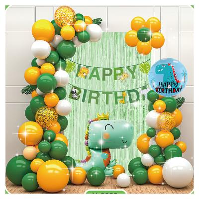 China Birthday Party Balloons Arch Kit with Rain Curtain and Green Banner Flag Confetti and Dragon Balloons for Baby Shower Kids Birthday Party Decor for sale