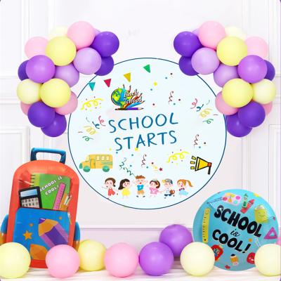 China Direct selling new party decoration design back to school party decoration set, purple yellow pink balloons and backdrop kit for sale