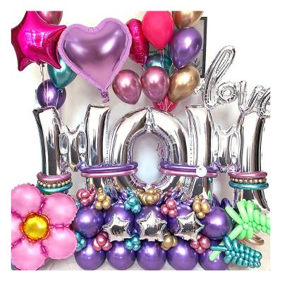 China Celebrate Mother's Day Factory Wholesale Happy Monther's Day Foil Balloons with Silver Foil LOVE MOM Letter Balloons, Heart Star Daisy Metallic Balloon for sale