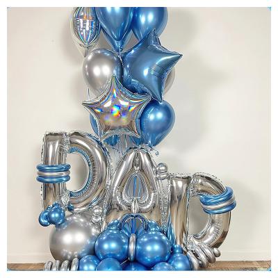 China 32 Inch Father's Day Silver Metallic Blue Balloon Party Decoration With 18 Inch Star Balloon Stand For Fathers Day Gift Surprise for sale