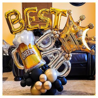 China Party Decoration China Factory Direct Father's Day Balloons Huge Size Best Dad Aluminum Foil Balloons Crown Beer Cheering Shaped Balloon for sale