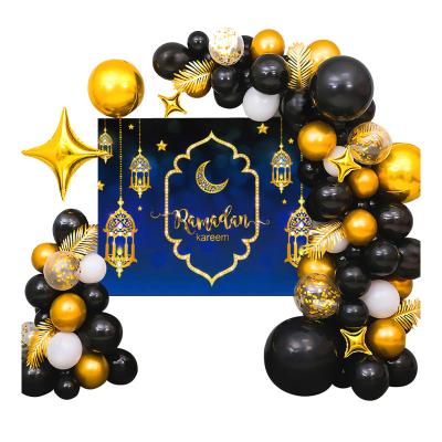 China Eid Mubarak/Ramadan Factory Made Cheap Wholesale Black and Gold Eid Mubarak for Garden Ramadan Balloons Party Decoration for sale