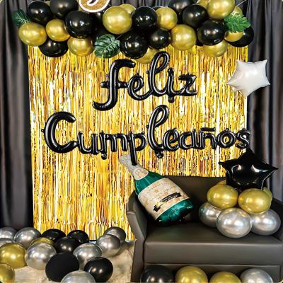 China black & Hot Selling Black&Gold Gold Birthday Balloons Decorations For Men With Beer Star Balloon And Gold Tassel Curtain for sale