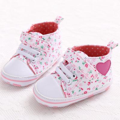 China Wholesale Heart Shaped Floral Leopard Flat Stock 0-2 Year Old Baby Walking Shoes for sale