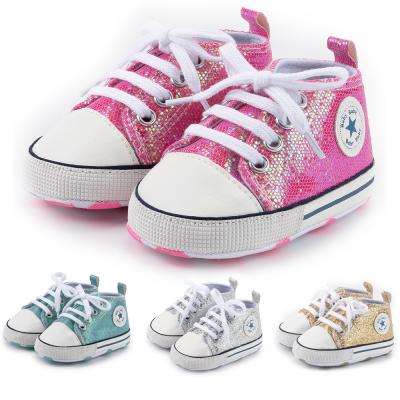 China Latest Design Anti-odor With Sequins Canvas Infant Toddler Baby Toddler Shoes Casual Infant Shoes for sale