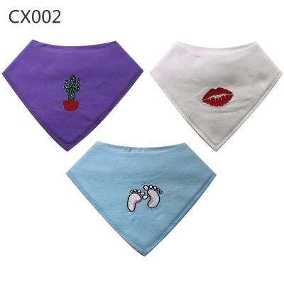 China New Arrival Antibacterial Organic Cotton 100% Thick Embroidery Pattern Bandana Baby Bibs 3 Packs for sale