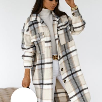 China AI222-20247 QUICK DRY Women's Turtle Neck Printed Plaid Cardigan Coat Long Warm Coat Long Coats Colorful Jacket for sale