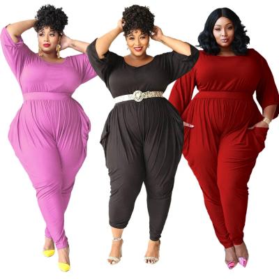 China AI310-024 Polyester Half Sleeve Jumpsuit Solid Color Plus Size Jumpsuit For Women for sale