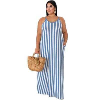 China Summer New AI83-19258 Breathable Fashion Women's Striped Belt Loose Dress Plus Size for sale