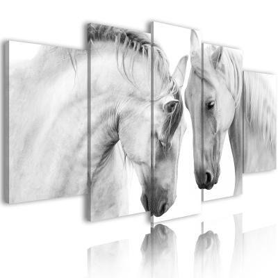 China Modern Canvas Art Modular Hd Poster 5 Panels White Horse Painting Living Room Wall Art Home Decor Canvas Painting for sale